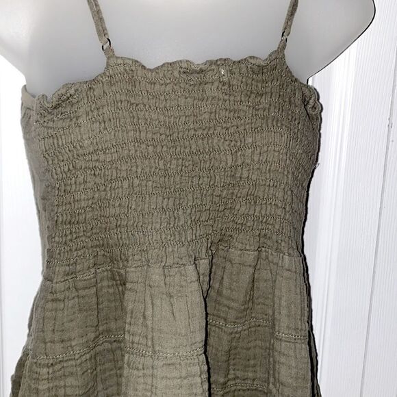 Tulle 100% cotton Dress Top Blouse Military Green Strap Boho Hippie Medium M - Picture 2 of 5